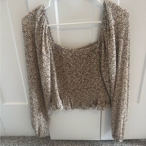 Paper Crane Textured Knit Top in Brown and Cream